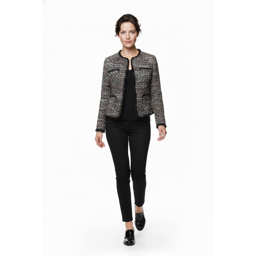 Ann Taylor Petite Texture Jewel Collarless Jacket Black Multi Colored Sequin